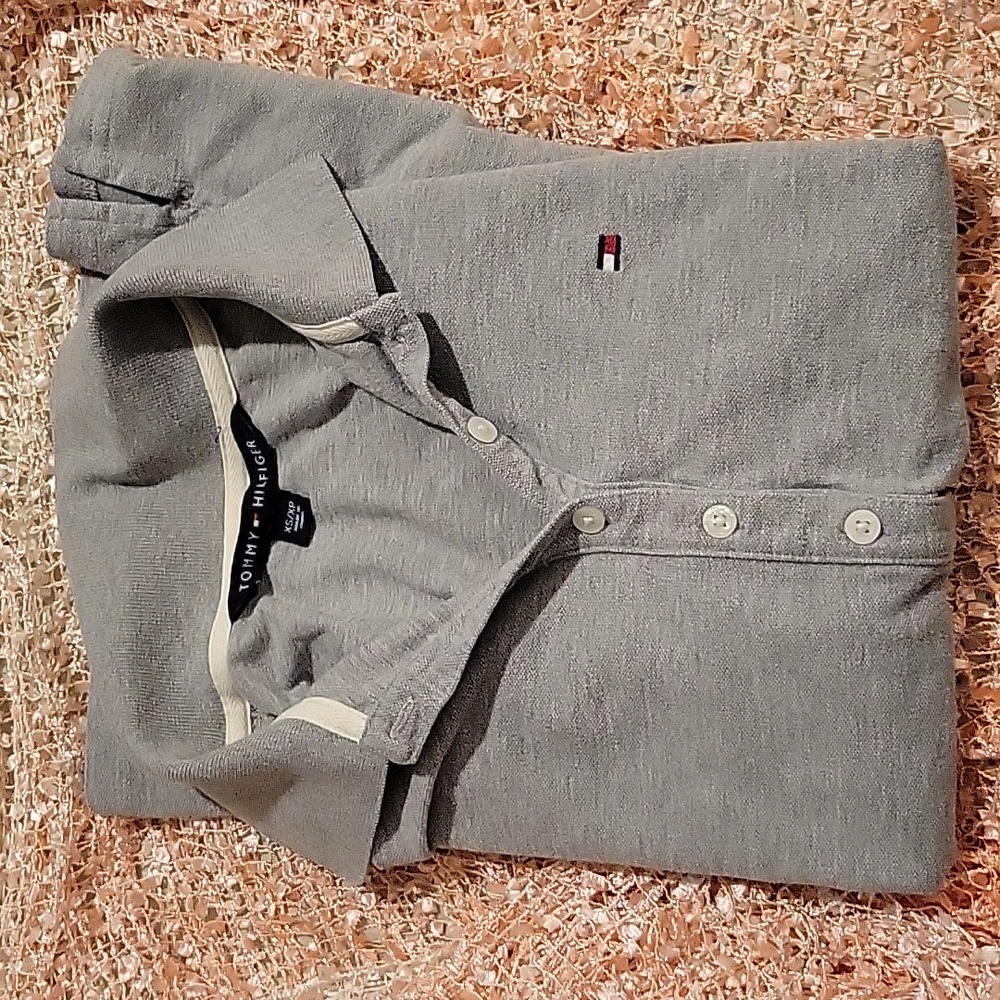 Tommy Hilfiger Girls' Long Sleve Polo Shirt, XS, Gray